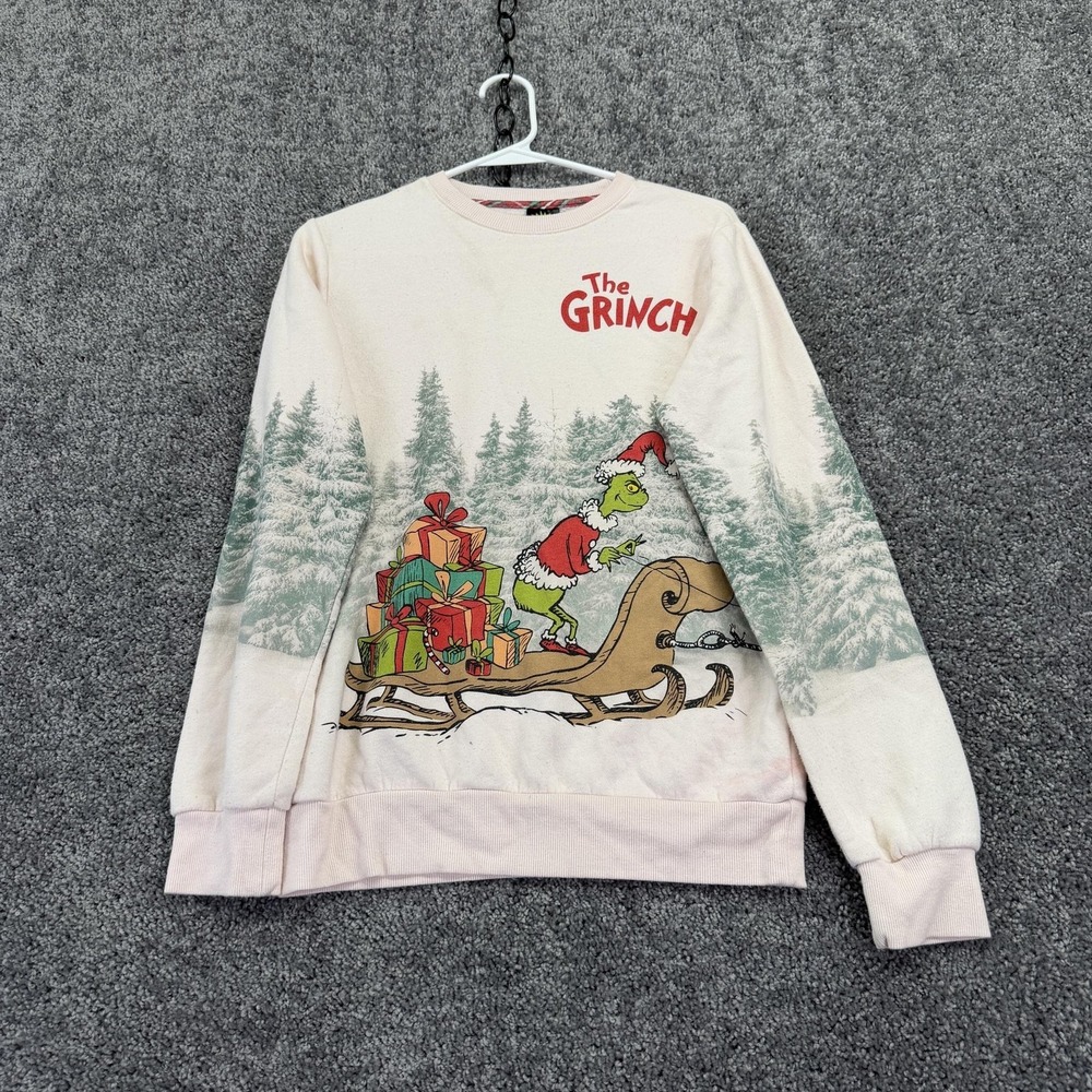 The Grinch Sweatshirt Womens XS Pink Fleece Pullover Christmas Holiday Graphic